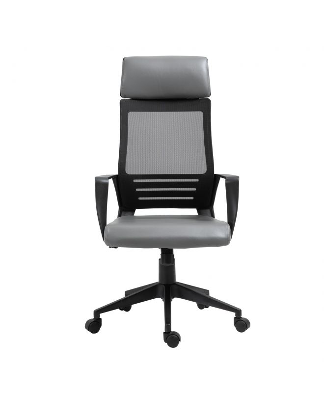 BF2500 Πολυθρόνα Γραφείου Διευθυντή Mesh Μαύρο - Pu Γκρι  58x62x116/126cm
