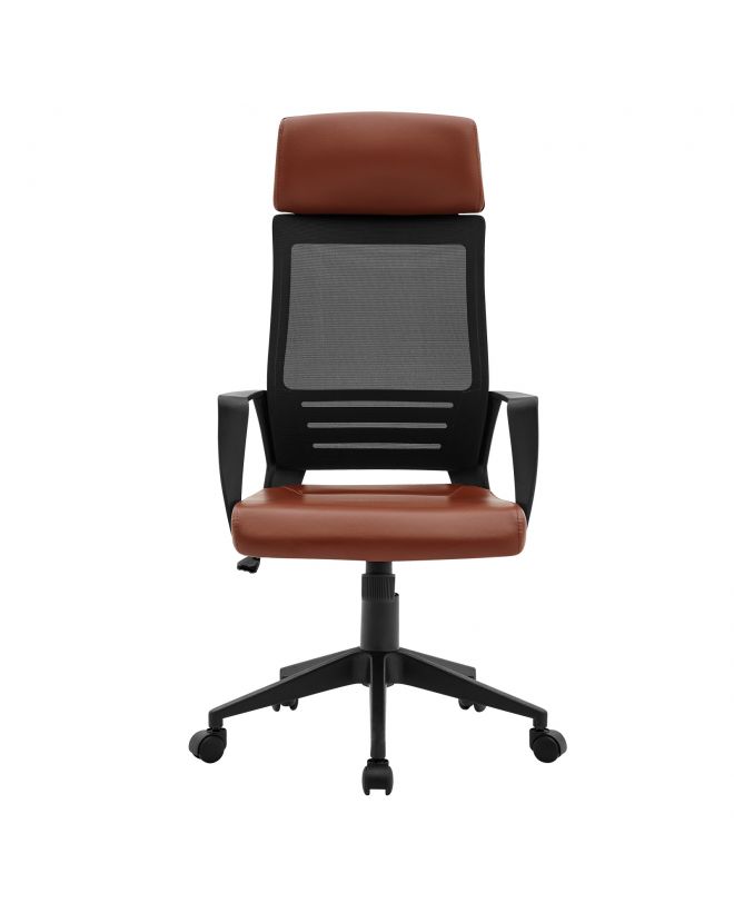 BF2500 Πολυθρόνα Γραφείου Διευθυντή Mesh Μαύρο - Pu Καφέ  58x62x116/126cm