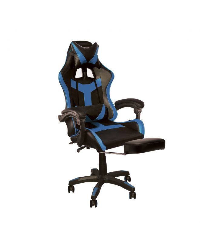 BF7860 Gaming Relax Πολυθρόνα Γραφείου με Υποπόδιο, Pu Μαύρο - Μπλε  63x70x117/127cm
