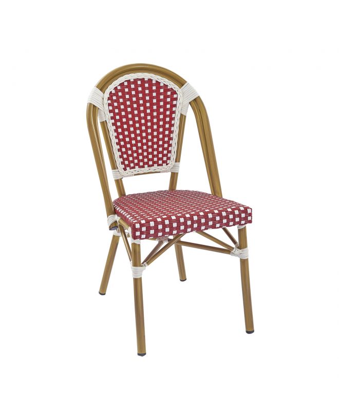 PARIS Καρέκλα Bistro, Αλουμίνιο Φυσικό, Wicker Άσπρο - Κόκκινο, Στοιβαζόμενη  46x54x88cm