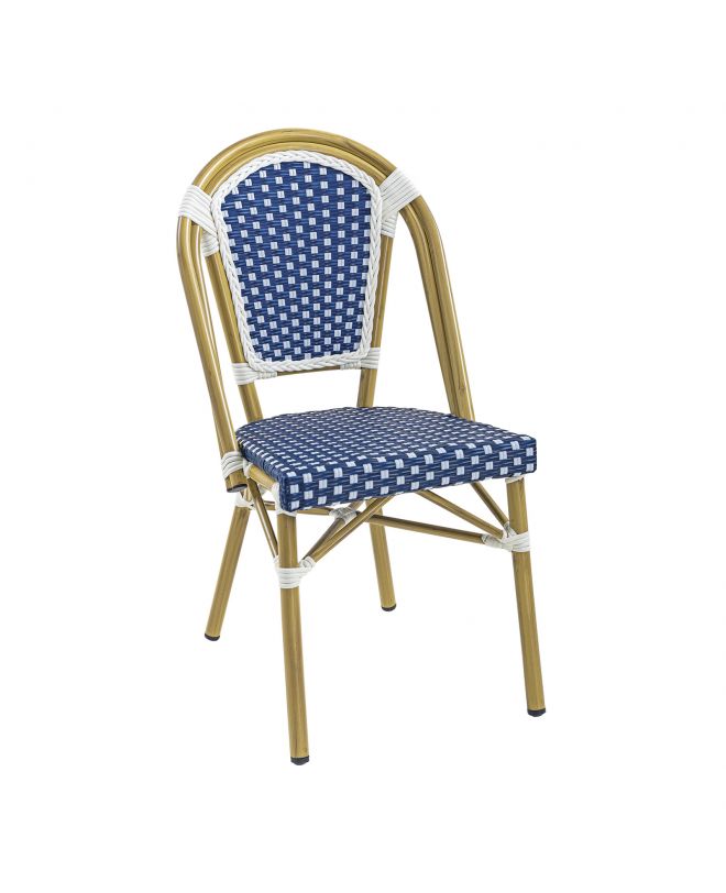 PARIS Καρέκλα Bistro, Αλουμίνιο Φυσικό, Wicker Άσπρο - Μπλε, Στοιβαζόμενη  46x54x88cm