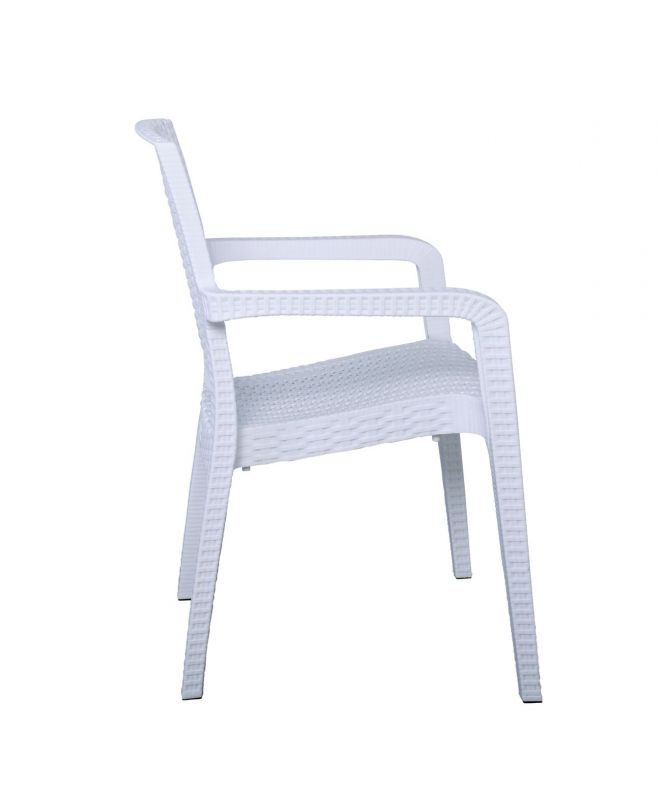 LORA Πολυθρόνα Κήπου Στοιβαζόμενη, PP (Rattan Look) Απόχρωση Άσπρο  57x57x87cm