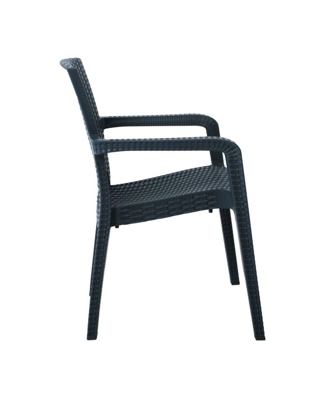 LORA Πολυθρόνα Κήπου Στοιβαζόμενη, PP (Rattan Look) Απόχρωση Ανθρακί  57x57x87cm