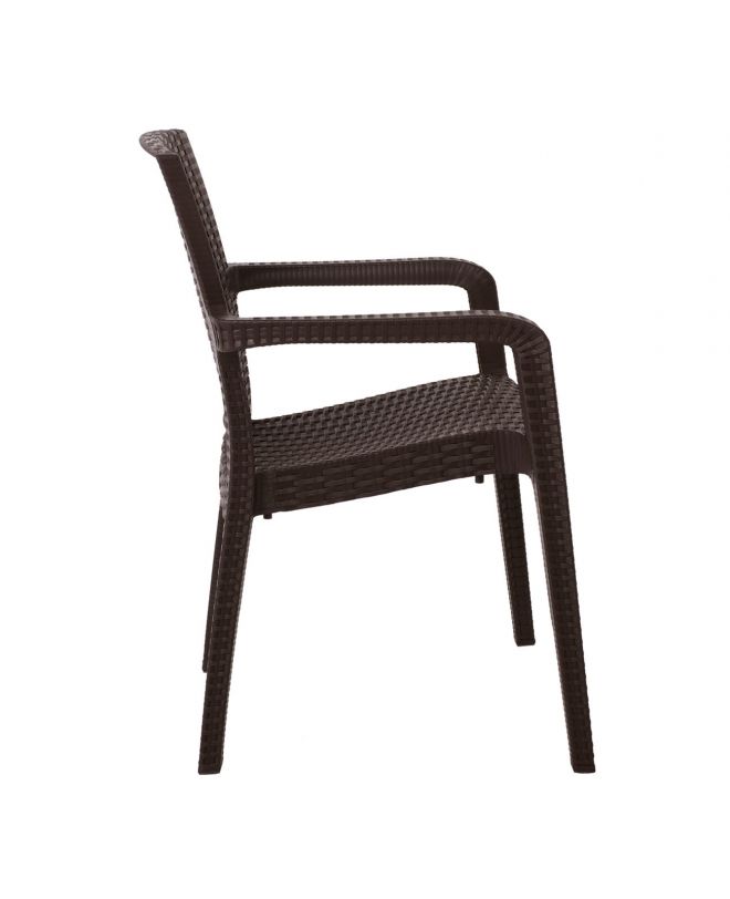 LORA Πολυθρόνα Κήπου Στοιβαζόμενη, PP (Rattan Look) Απόχρωση Καφέ Σκούρο  57x57x87cm