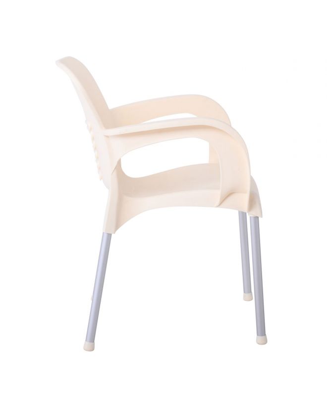 LARA-II Πολυθρόνα Dining Στοιβαζόμενη, ALU Silver, PP Εκρού  60x59x81cm