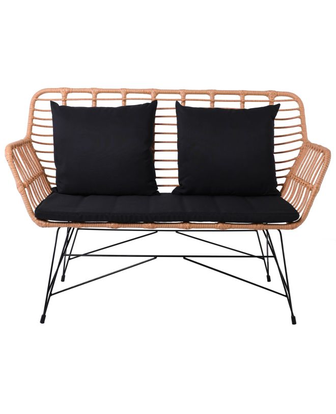 SALSA MAX Living Καναπές Κήπου 2Θέσιος, Μέταλλο Βαφή Μαύρο, Wicker Φυσικό, Μαξιλάρια Μαύρο  147x70x105cm