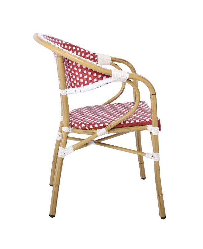 PARIS Πολυθρόνα Dining Αλουμίνιο Φυσικό, Wicker Άσπρο - Κόκκινο, Στοιβαζόμενη  57x59x84cm