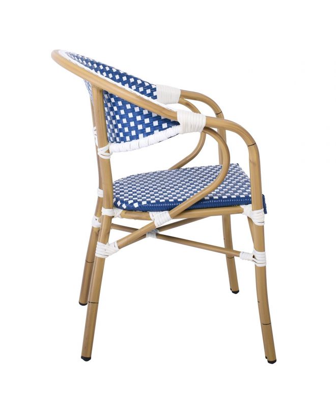 PARIS Πολυθρόνα Dining Αλουμίνιο Φυσικό, Wicker Άσπρο - Μπλε, Στοιβαζόμενη  57x59x84cm