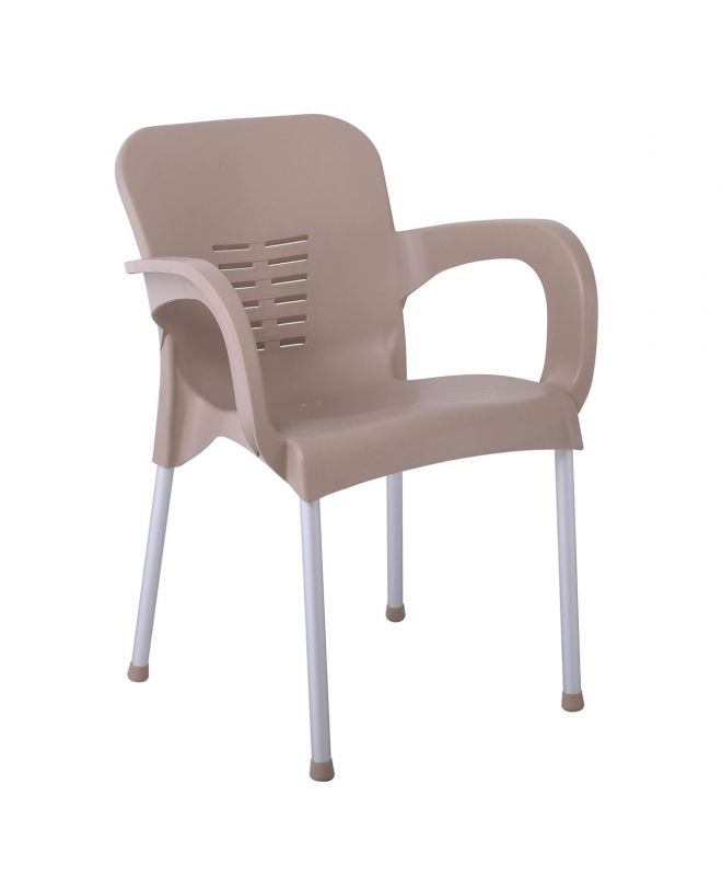 LARA-II Πολυθρόνα Dining Στοιβαζόμενη, ALU Silver, PP Tortora  60x59x81cm
