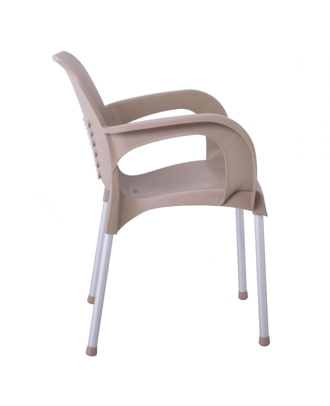 LARA-II Πολυθρόνα Dining Στοιβαζόμενη, ALU Silver, PP Tortora  60x59x81cm