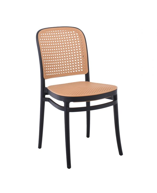 FLORENCE Καρέκλα PP Μαύρο, PP Rattan Μπεζ, Στοιβαζόμενη  41x41x83cm
