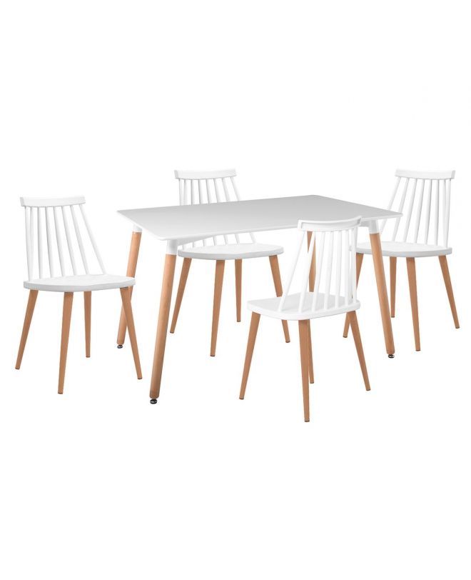 LAVIDA-ART Τραπεζαρία: Τραπέζι 120x80 Οξιά/MDF + 4 Καρέκλες Μέταλλο Βαφή Φυσικό PP Άσπρο  Table:120x80x73 Chair:43x48x77