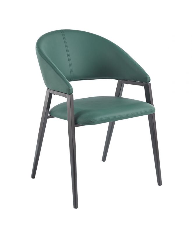 DELI Πολυθρόνα Μέταλλο Βαφή Μαύρο, Pu Forest Green  52x62x83cm