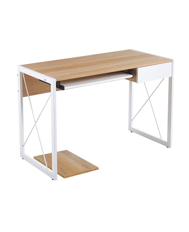 UNIT Γραφείο Η/Υ, Μέταλλο Βαφή Άσπρο, Melamine Απόχρωση Sonoma