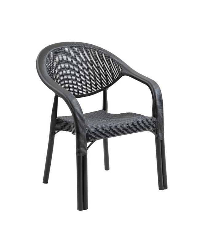 BAMBOO Pro Πολυθρόνα Κήπου - Βεράντας Στοιβαζόμενη, PP-UV (Rattan Look) Ανθρακί