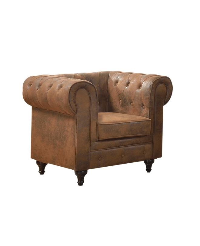 CHESTERFIELD York Πολυθρόνα Σαλονιού - Καθιστικού, Ύφασμα Απόχρωση Καφέ Camel