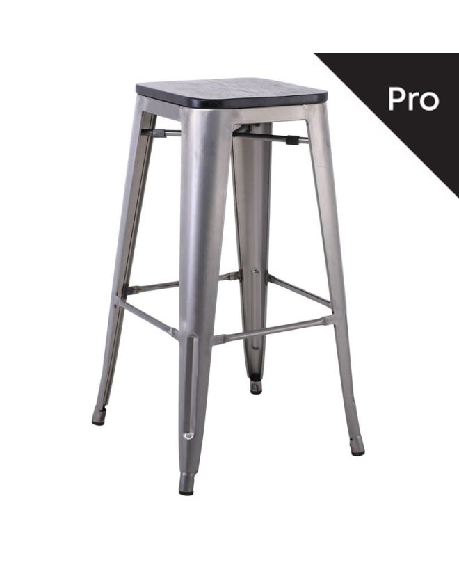 RELIX Wood Σκαμπό Bar-Pro, Απόχρωση Metal με Διακοσμητική Σκουριά, Απόχρωση Ξύλου Μαύρο