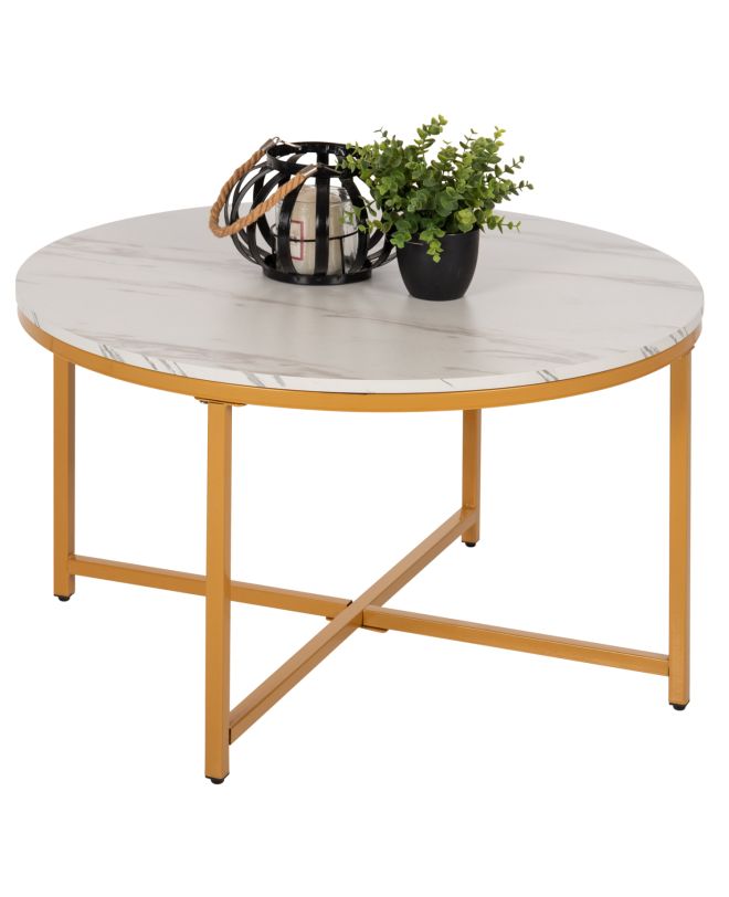 ΤΡΑΠΕΖΙ ΣΑΛΟΝΙΟΥ HM9420.01 WHITE MARBLE ΜΕΛΑΜΙΝΗ-ΧΡΥΣΗ ΜΕΤΑΛΛΙΚΗ ΒΑΣΗ Φ80x48,5Yεκ.