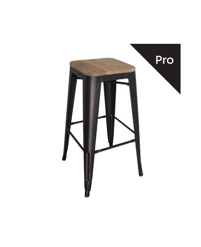RELIX Wood Σκαμπό Bar-Pro, Μέταλλο Βαφή Antique Black, Απόχρωση Ξύλου Natural Oak