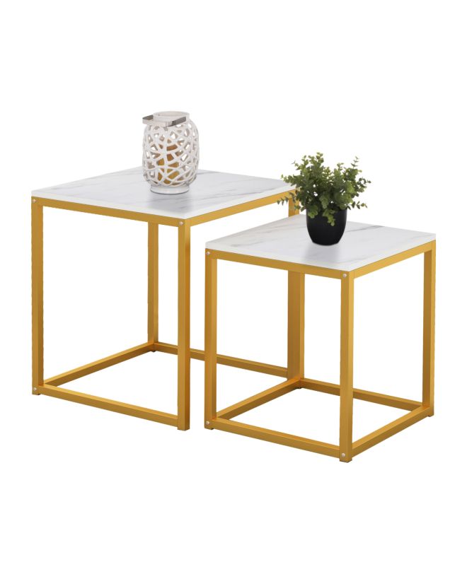 ΖΙΓΚΟΝ GRELAY 2 ΤΕΜ MDF ΟΨΗ ΜΑΡΜΑΡΟΥ & ΜΕΤΑΛΛΟ HM8762.11 45Χ45Χ50εκ. & 37Χ37Χ43 εκ.