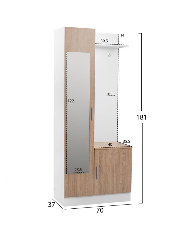 ΕΠΙΠΛΟ ΕΙΣΟΔΟΥ ΜΕ ΚΑΘΡΕΠΤΗ JANICE HM2264 SONAMA ΛΕΥΚΟ 70x37x181 εκ.