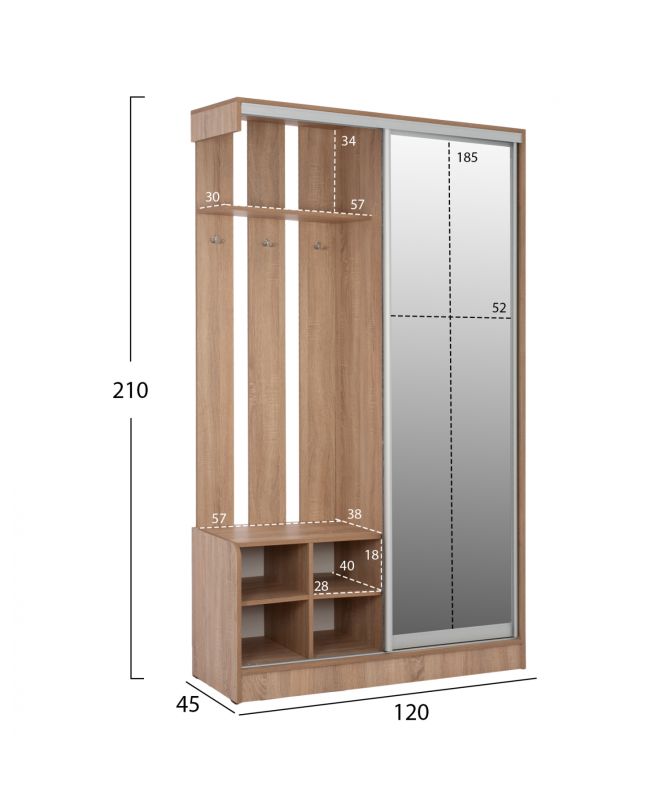 ΕΠΙΠΛΟ ΕΙΣΟΔΟΥ ΜΕ ΣΥΡΟΜΕΝΗ ΝΤΟΥΛΑΠΑ Κ ΚΑΘΡΕΦΤΗ DULCE SONAMA HM2424 120X45X210Yεκ.