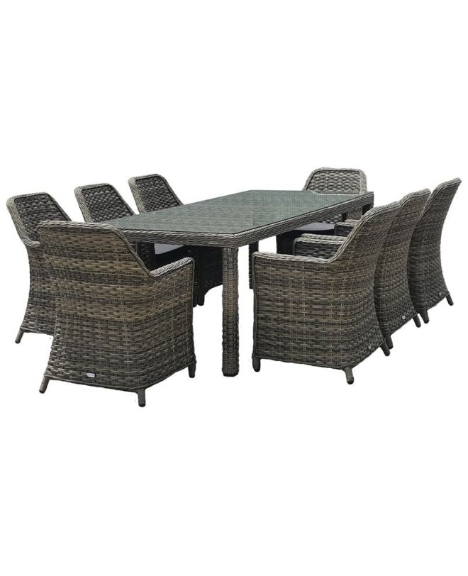 ESPERIA Set Τραπεζαρία Κήπου ALU,Wicker Grey Brown-Ανθρακί: Τραπέζι 230x100 + 8 Πολυθρόνες