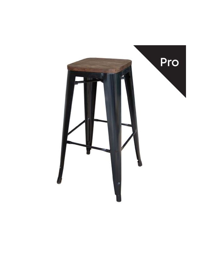 RELIX Wood Σκαμπό Bar-Pro, Στοιβαζόμενο, Μέταλλο Βαφή Μαύρο, Κάθισμα Dark Oak