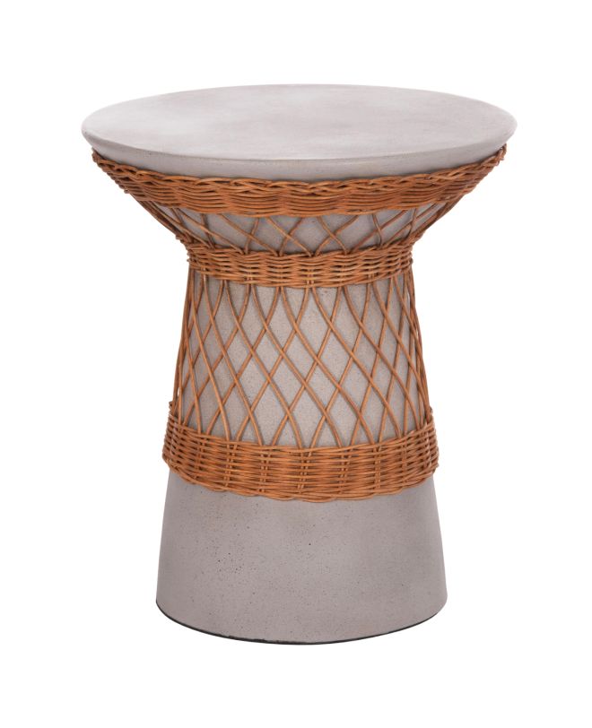 ΒΟΗΘΗΤΙΚΟ ΤΡΑΠΕΖΙ ΣΤΡΟΓΓΥΛΟ DELIA HM18167.03 FIBER CEMENT ΓΚΡΙ & RATTAN Φ40x45Υεκ