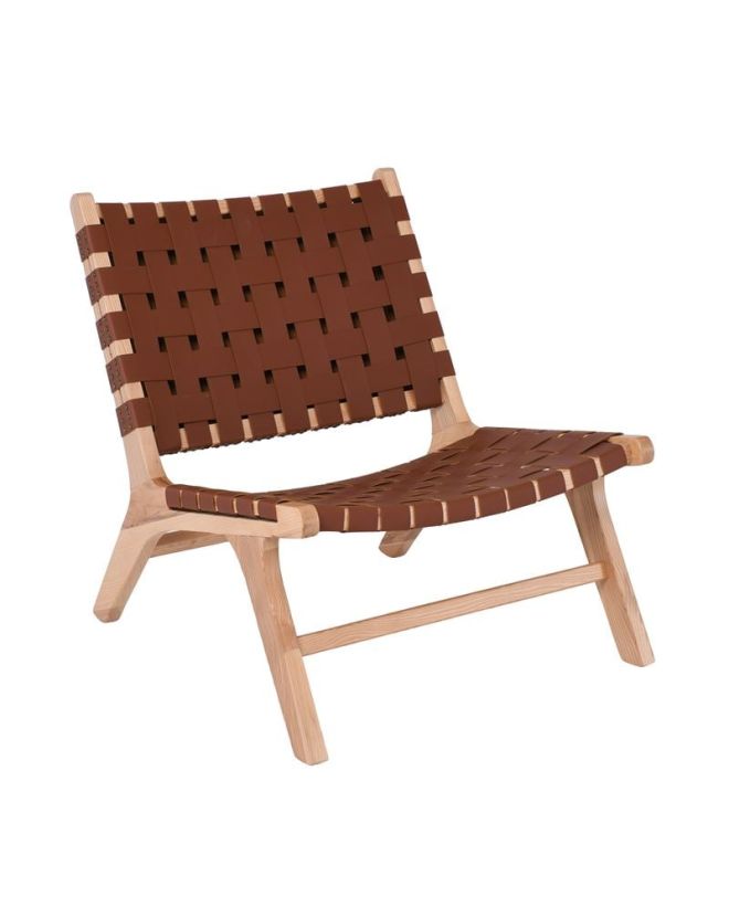 DUNE MAX Lounge Καρέκλα, Ξύλο Απόχρωση Φυσικό, Κάθισμα-Πλάτη Ιμάντες Pu Καφέ
