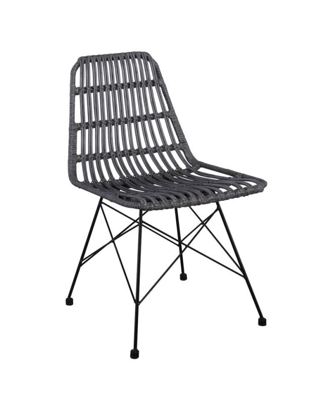 SALSA Καρέκλα Κήπου Βεράντας Μέταλλο Βαφή Μαύρο, Wicker Γκρι