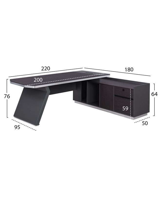 ΓΡΑΦΕΙΟ ΕΠΑΓΓΕΛΜΑΤΙΚΟ ΔΕΞΙΑ ΓΩΝΙΑ ROSEWOOD HM2084R 220X180X76Υ εκ.