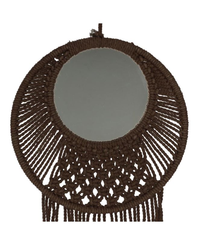 Καθρέπτης Μακραμέ Καφέ Βαμβακερό 25x1.5x60cm