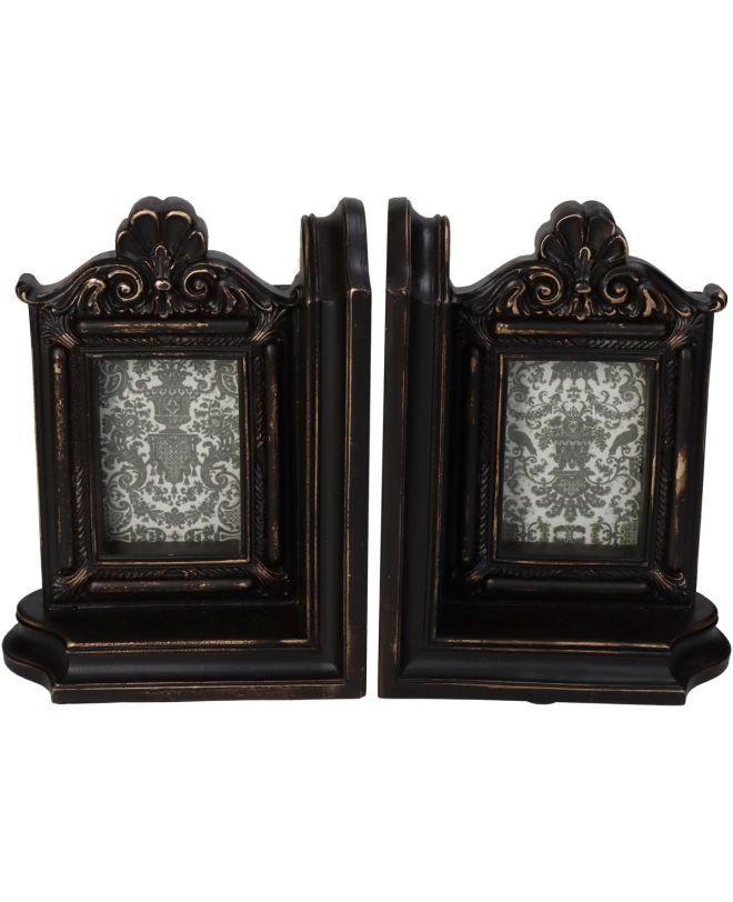 Βιβλιοστάτης Κορνίζες Μαύρο Polyresin 27.5x8.8x17.8cm Σετ 2Τμχ