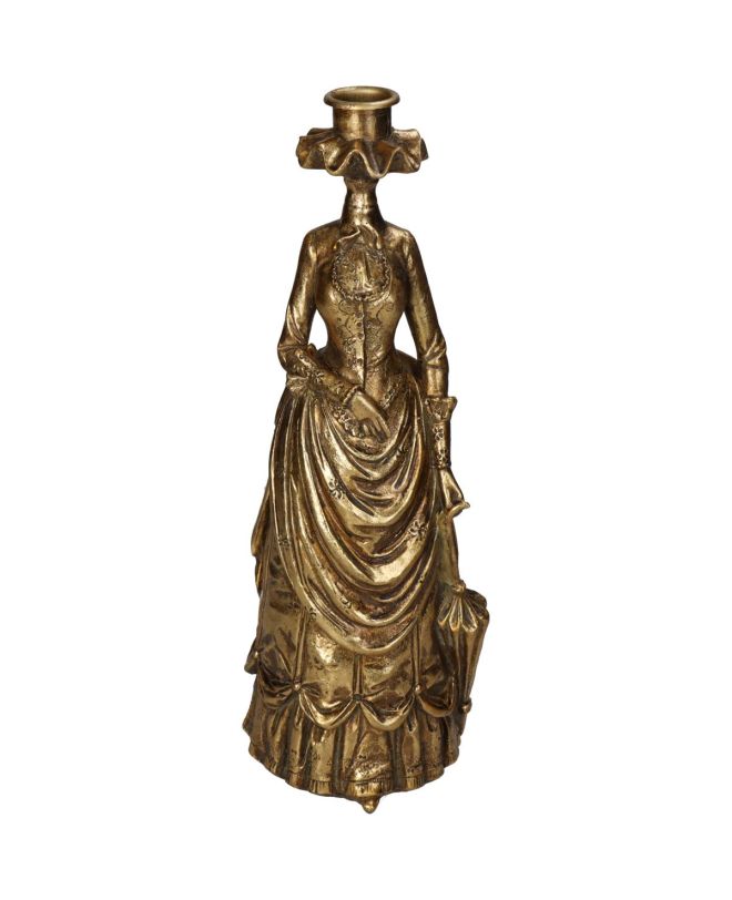 Κηροπήγιο Γυναικείο Φόρεμα Χρυσό Polyresin 10x11x30.5cm