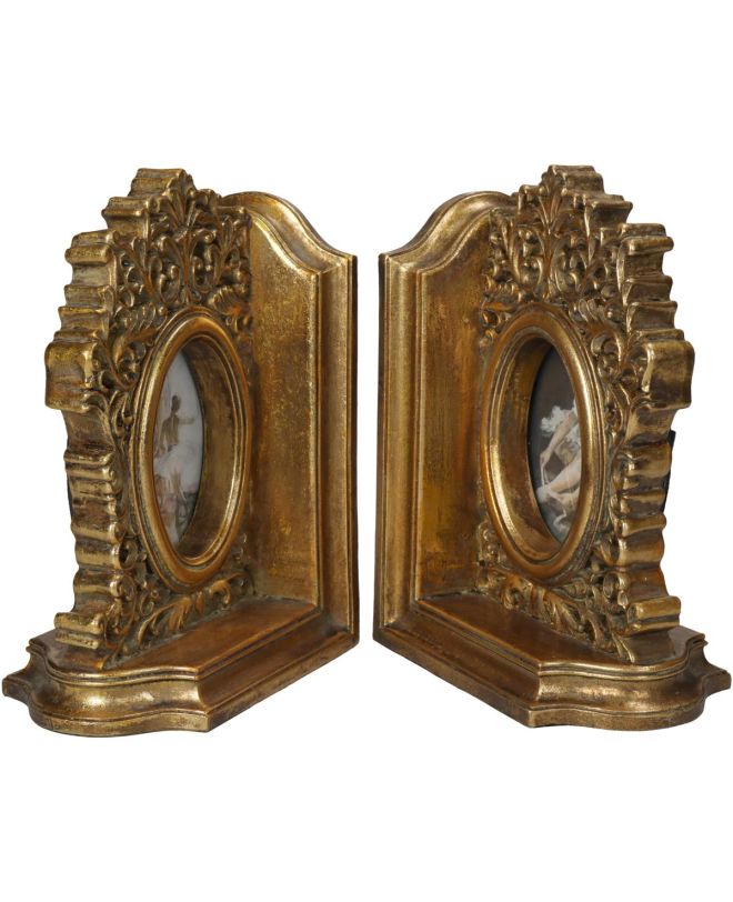 Βιβλιοστάτης Κορνίζες Χρυσό Polyresin 27.5x8.8x19cm Σετ 2Τμχ