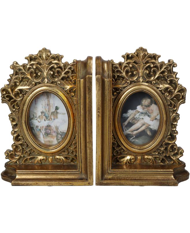 Βιβλιοστάτης Κορνίζες Χρυσό Polyresin 27.5x8.8x19cm Σετ 2Τμχ