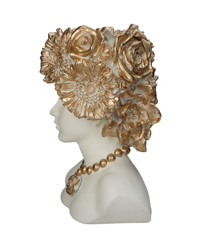 Κασπώ Κεφάλι Με Λουλούδια Χρυσό Polyresin 18.5x17x27cm
