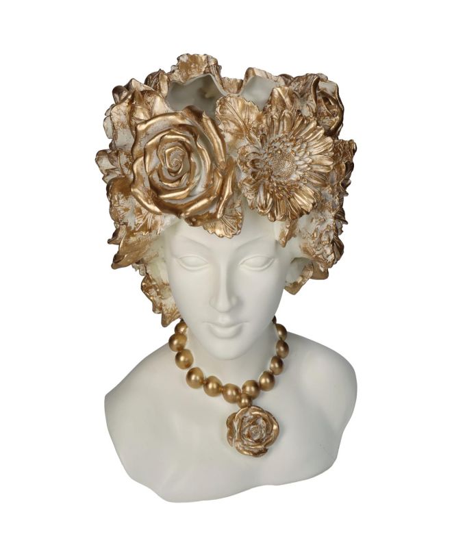 Κασπώ Κεφάλι Με Λουλούδια Χρυσό Polyresin 18.5x17x27cm