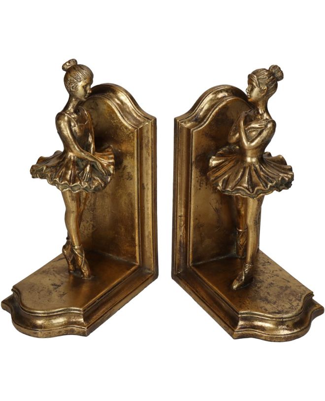 Βιβλιοστάτης Μπαλαρίνα Χρυσό Polyresin 27.5x9x21cm Σετ 2Τμχ