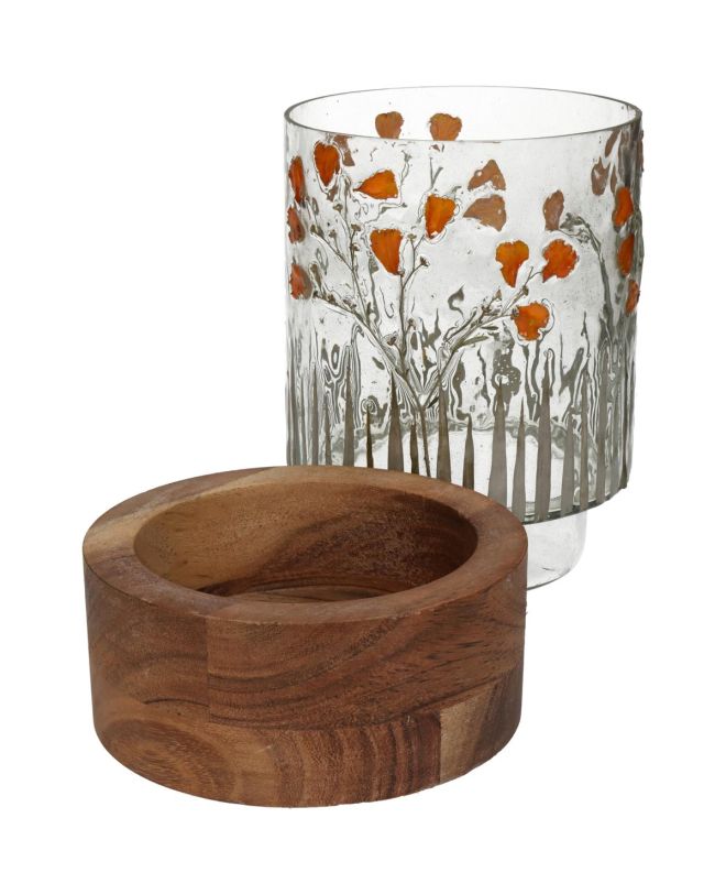 Κηροπήγιο Αποξηραμένα Λουλούδια Διάφανο Γυαλί 13x13x19cm