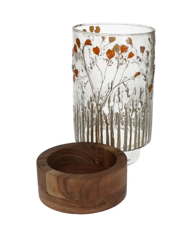 Κηροπήγιο Αποξηραμένα Λουλούδια Διάφανο Γυαλί 13x13x25cm