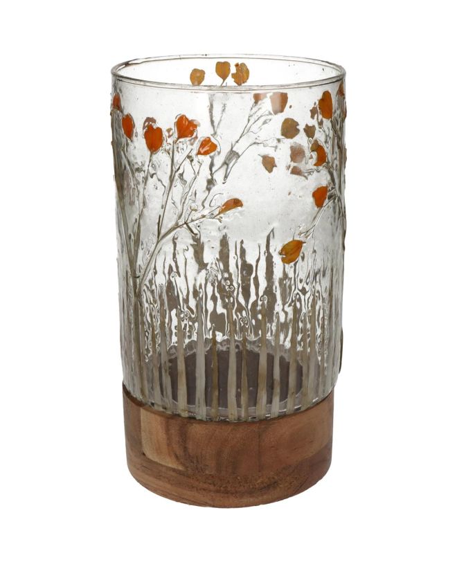 Κηροπήγιο Αποξηραμένα Λουλούδια Διάφανο Γυαλί 13x13x25cm