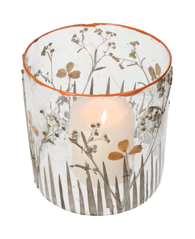 Κηροπήγιο Αποξηραμένα Λουλούδια Διάφανο Γυαλί 15x15x15cm