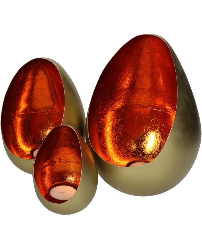 Κηροπήγιο Πορτοκαλί Μέταλλο 16x16x22cm Σετ 3Τμχ