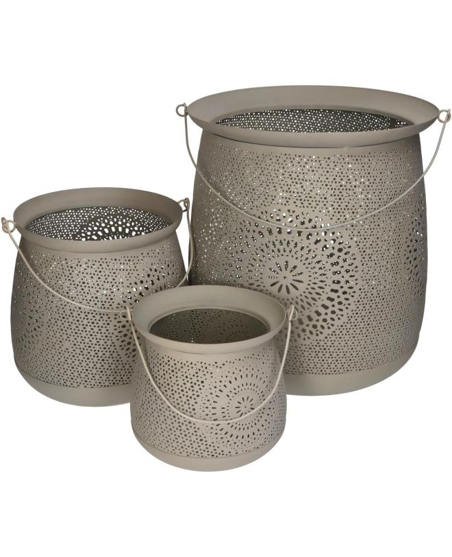 Φανάρι Ιβουάρ Μέταλλο 30x30x33cm Σετ 3Τμχ