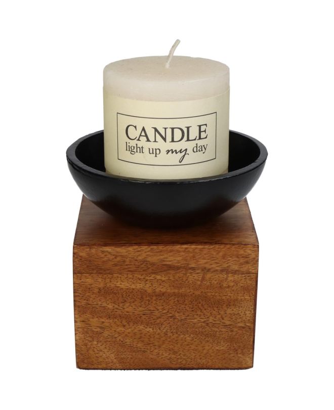 Κηροπήγιο Καφέ Ξύλο 11.5x11.5x11.5cm