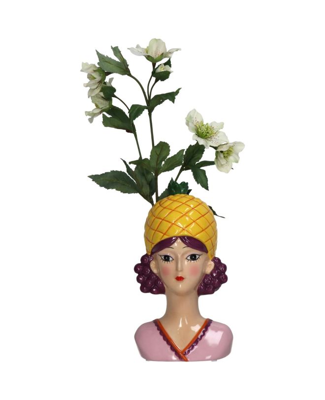 Βάζο Γυναίκα Με Καπέλο Ανανά Πολύχρωμο Δολομίτης 13.9x11.6x24.5cm