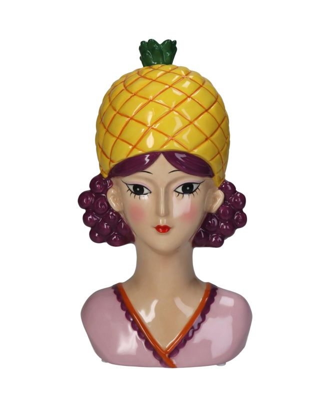 Βάζο Γυναίκα Με Καπέλο Ανανά Πολύχρωμο Δολομίτης 13.9x11.6x24.5cm