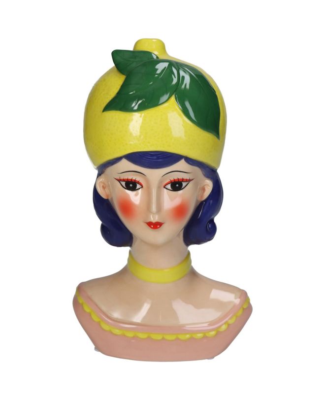 Βάζο Γυναίκα Με Καπέλο Λεμόνι Πολύχρωμο Δολομίτης 14.8x11.7x24.5cm